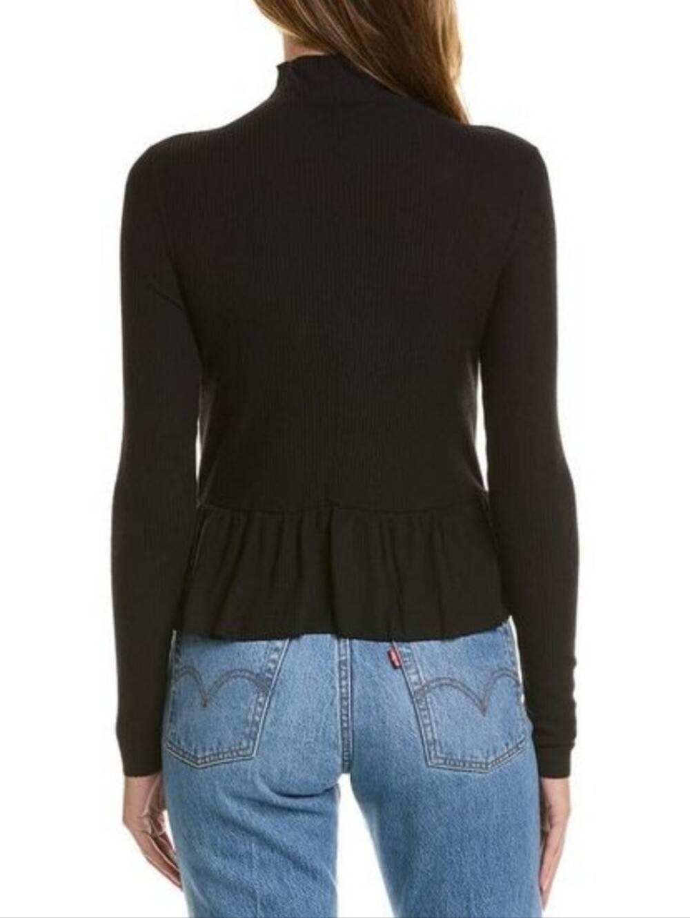 Nation LTD Raya Black Ribbed Peplum Mock Neck Top Size Large - Picture 2 of 10